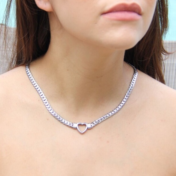 Waterproof heart snake white gold plated necklace - Picture 3 of 5